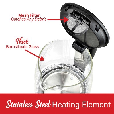 Brentwood 1.79-Qt Black Glass Electric Kettle with LED Light