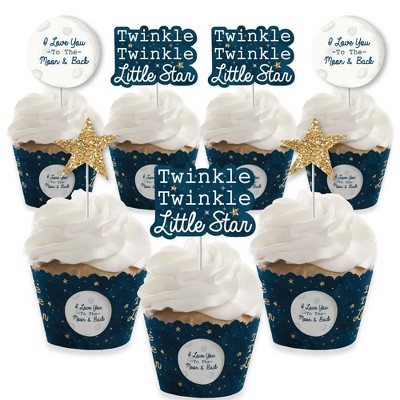 Big Dot of Happiness Twinkle Twinkle Little Star - Cupcake Decoration - Baby Shower or Birthday Party Cupcake Wrappers and Treat Picks Kit - Set of 24