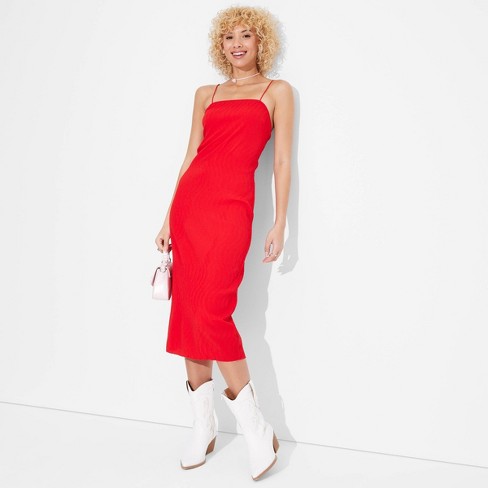 Women s Plisse Column Midi A line Dress Wild Fable Red S Target