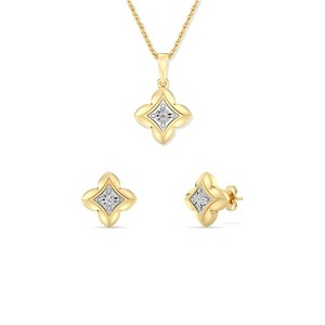 GILDED 1/10 Cttw Lab Grown Diamdond 12 facet earring and necklace 18 inch chain - 1 of 4