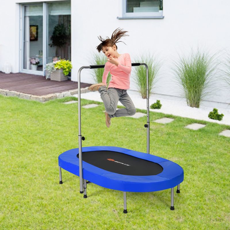 Costway Foldable Trampoline Double Mini Kids Fitness Rebounder w/ Adjustable Handle Red\Blue, 4 of 11