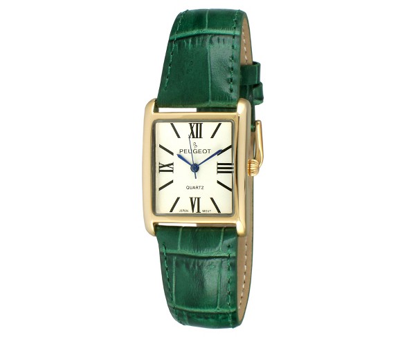 Peugeot Women's Gold Tone Classic Green Leather Strap Watch