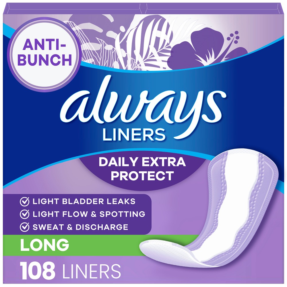 Always Dailies Extra Protection Unscented Panty Liners - Long - 108ct