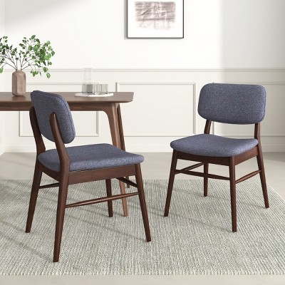 Set of 2 Dining Chairs with Upholstered Seat, Mid-Century Modern Armless Accent Chairs with Rubberwood Frame-Baofuwish