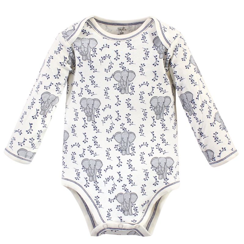 Touched by Nature Organic Cotton Long-Sleeve Bodysuits 5pk, Blue Elephant, 6 of 8