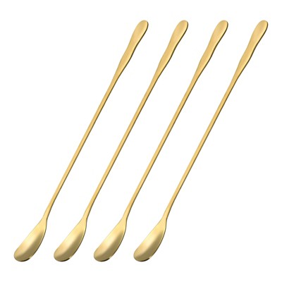 Unique Bargains Stainless Steel Mixing Drink Cocktail Long Handle Spoons 4 Pcs