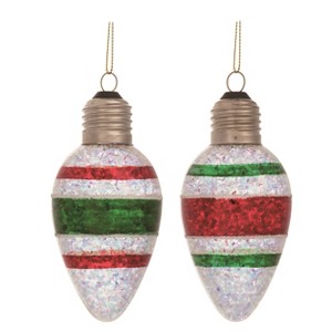 Transpac Glass Retro Christmas Bulb Ornament Set of 2 Christmas Home Decorations - 1 of 1