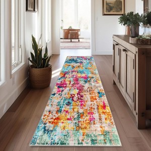 Modern Abstract Rug, Washable Non-Slip Kitchen Carpet ¨C Colorful Faux Wool Indoor Rug for Entryway, Bedroom, Laundry - 1 of 4
