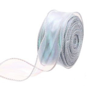 Unique Bargains Gift Wrapping Wide Sheer Wired Pastel Shimmer Iridescent Chiffon Ribbons 1 Pc - 1 of 4