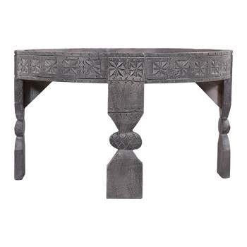 Maven Lane Ananya Handmade Heritage Round Wooden Coffee Table in Grey Distressed Finish