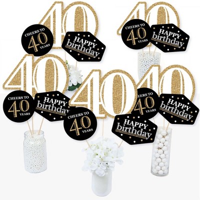 Big Dot of Happiness Adult 40th Birthday - Gold - Birthday Party Centerpiece Sticks - Table Toppers - Set of 15