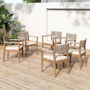 6 Piece Acacia Wood Outdoor Dining Chairs with Cushions,Patio Dining Chair Teak Look with Beige Rope,Outdoor Dining Chair Set for Garden-Koiai - 1 of 4