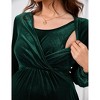 WhizMax Marternity Velvet Dress Wrap V Neck Long Sleeve A Line Midi Dress Midi Dress With Pockets For Baby Shower - 4 of 4