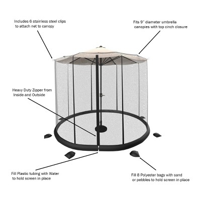 Nature Spring 9' Black Mesh Patio Umbrella Bug Net Enclosure