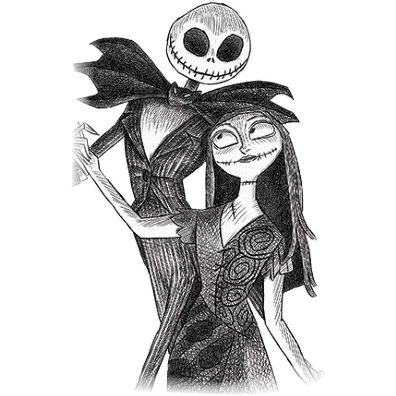 Men's The Nightmare Before Christmas Jack and Sally Black and White Dance Sketch T-Shirt, 2 of 6