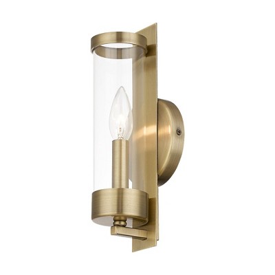 Antique Brass Dimmable Wall Sconce with Clear Glass