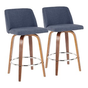Fabric Upholstered Mid-Century Modern Counter Stool with Swivel and Bent Wood Legs with Metal Footrest for Kitchen Island or Home Bar, Set of 2 - 1 of 4