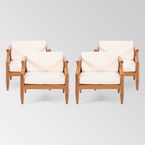 Aston 4pk Acacia Wood Mid-Century Modern Club Chair: Weather-Resistant Patio Seating - Christopher Knight Home - 1 of 4