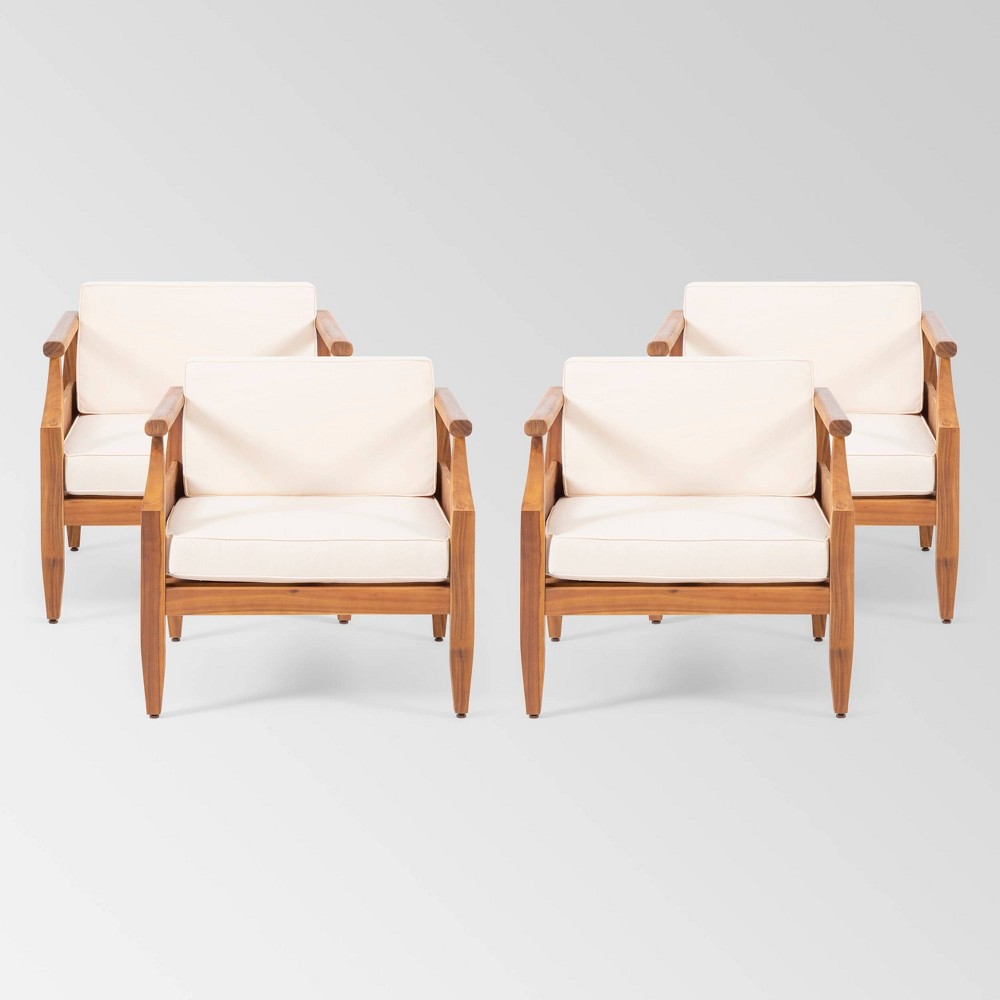Photos - Garden Furniture Aston 4pk Acacia Wood Mid-Century Modern Club Chair - Teak/Cream - Christo