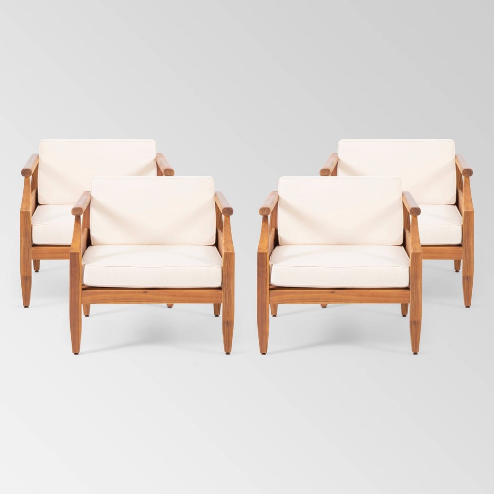 Aston 4pk Acacia Wood Mid Century Modern Club Chair Teak Cream Christopher Knight Home
