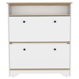 TIRAMISUBEST Light Oak and White Shoe Rack with 2 Shelves and Superior Top - Versatile Storage Solution - 1 of 4