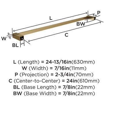 Golden Champagne 24" Modern Square Towel Bar