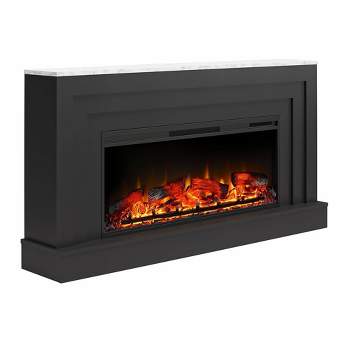 Morganfield Wide Mantel with Linear Electric Fireplace Black/White - Room & Joy