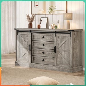 Jojoka Farmhouse 4-Drawer Dresser with Sliding Barn Doors, 45" Wide Wood Storage Cabinet & TV Stand for Bedroom, Living Room, or Entryway - 1 of 4