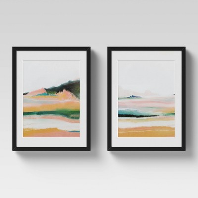 (Set of 2) 12" x 16" Abstract Landscape Matted Print in Frame Wall Canvas Black - Threshold™