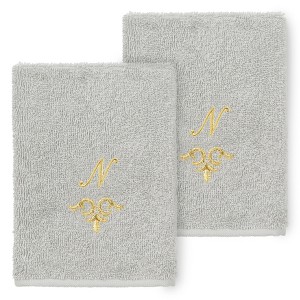 Linum Home Textiles 100% Turkish Cotton MONICA Gold Thread 2PC Embellished Washcloth Set - 1 of 3