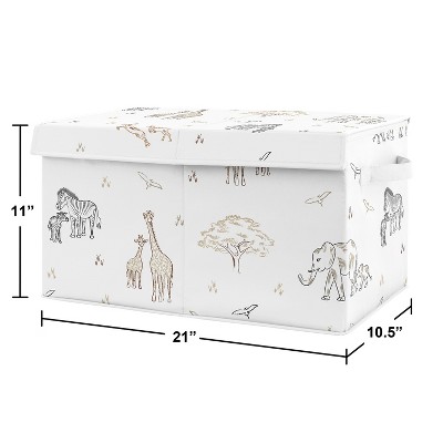 Small White Fabric Toy Bin with Multicolor Safari Animals Print