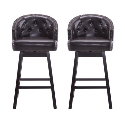 DSVIMOY Counter and Bar Stool Set of 2 Upholstered Swivel Bar Stools with Rubber Wood Frame for Kitchen, Brown, 30.25"*23.75"*22.25"