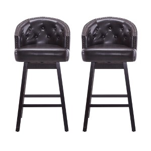 DSVIMOY Counter and Bar Stool Set of 2 Upholstered Swivel Bar Stools with Rubber Wood Frame for Kitchen, Brown, 30.25"*23.75"*22.25" - 1 of 4