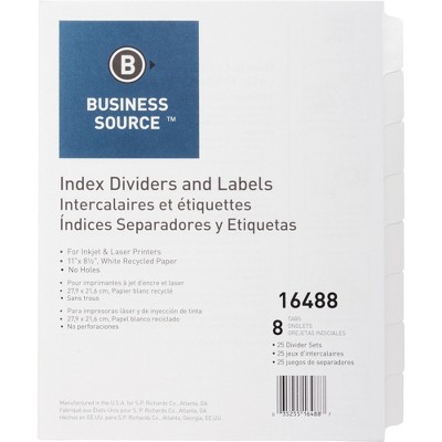 Business Source Index Dividers Unpunched 8-Tab 25 Sets/BX White 16488