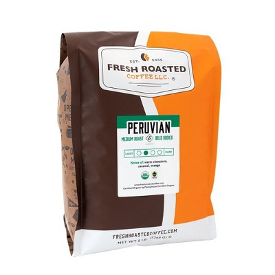 Fresh Roasted Coffee, Organic Peruvian Coffee, Medium Roast Ground Coffee - 5lb