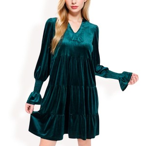Anna-Kaci Women's Tiered A-Line Dress with Long Sleeves and Smocked Cuffs - 1 of 4