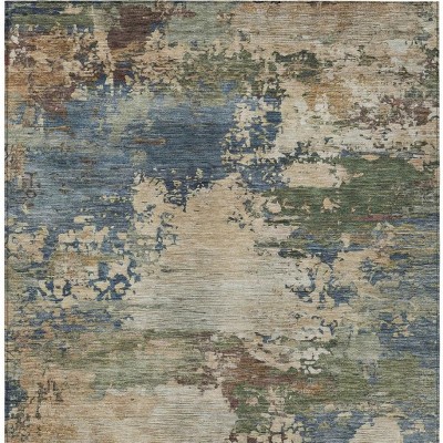 HomeRoots 3' X 5' Blue Green And Beige Abstract Washable Indoor Outdoor Area Rug