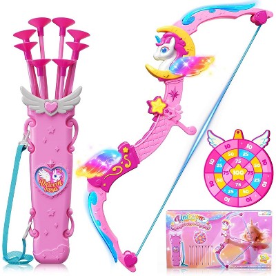 Unicorn Archery Toy Set with Magic Light-Up Bow and 8 Pink Suction Arrows for Girls Ages 3-12