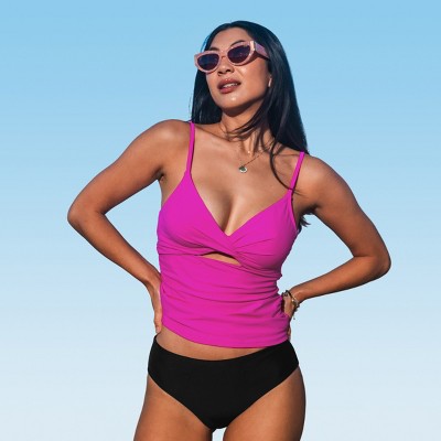 Women's Reversible Bottom Wrapped Mid Waisted Tankini Set Swimsuit - Cupshe