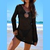 Womens Crochet Cover Ups Knit Hollow Out Long Sleeve Dress Swimsuit Bathing Suit Coverup for Beach Pool - 2 of 3