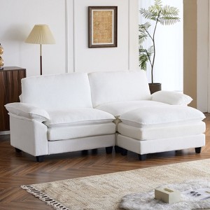Karl Home |85.4 in. W Pillow Top Arm Double-layer Cushion Corduroy Sofa in White With Ottoman - 1 of 1
