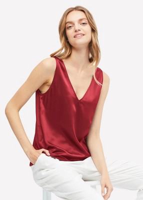 V-Neck Sleeveless Silk Tank Top Light Camel M