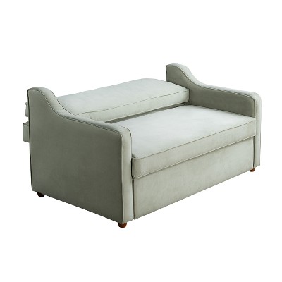 Sage Green Velvet Full Sleeper Loveseat with Wood Legs