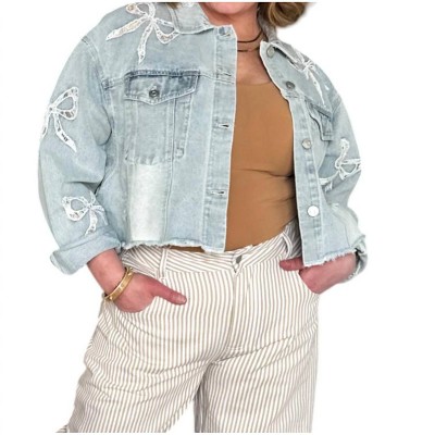 Women's Lace Bow Embroidered Jacket - Peach Love L : Target