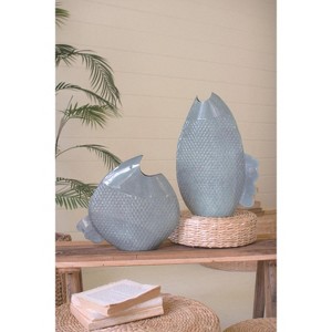 Coastal Painted Metal Fish Vases – 16.5" Tall Decorative Accent Set by Kalalou - 1 of 4