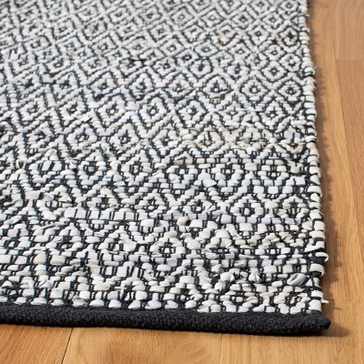 Handmade Light Gray and Black Leather Square Rug