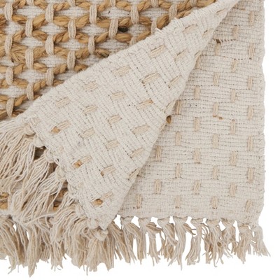 Ivory and Natural Jute Rope Table Runner with Fringe