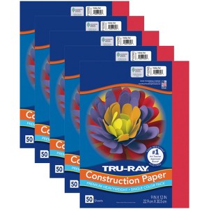 Tru-Ray Construction Paper, Holiday Red, 9" x 12", 50 Sheets Per Pack, 5 Packs - 1 of 1