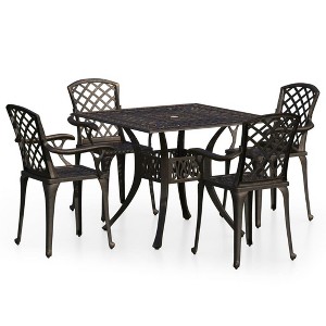 vidaXL Bistro Set Patio Table and Chair Bistro Table Outdoor Cast Aluminum - Bronze 4 Items - 1 of 4