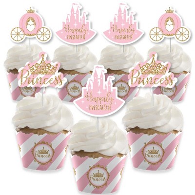 Big Dot of Happiness Little Princess Crown - Cupcake Decoration - Pink Baby Shower or Birthday Party Cupcake Wrappers and Treat Picks Kit - Set of 24